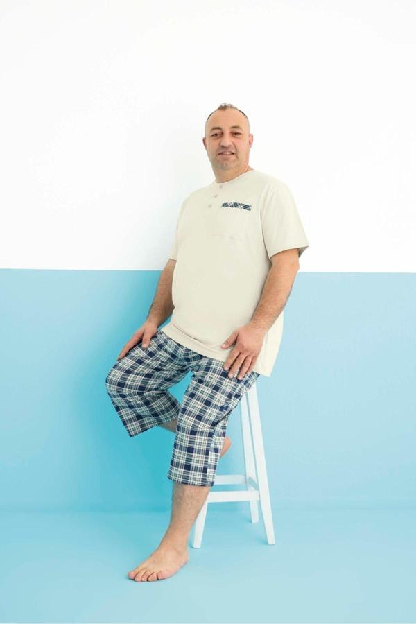 Erkek Pijama Takımı Kapri Büyük Beden & Battal Kısa Kol - Image 1