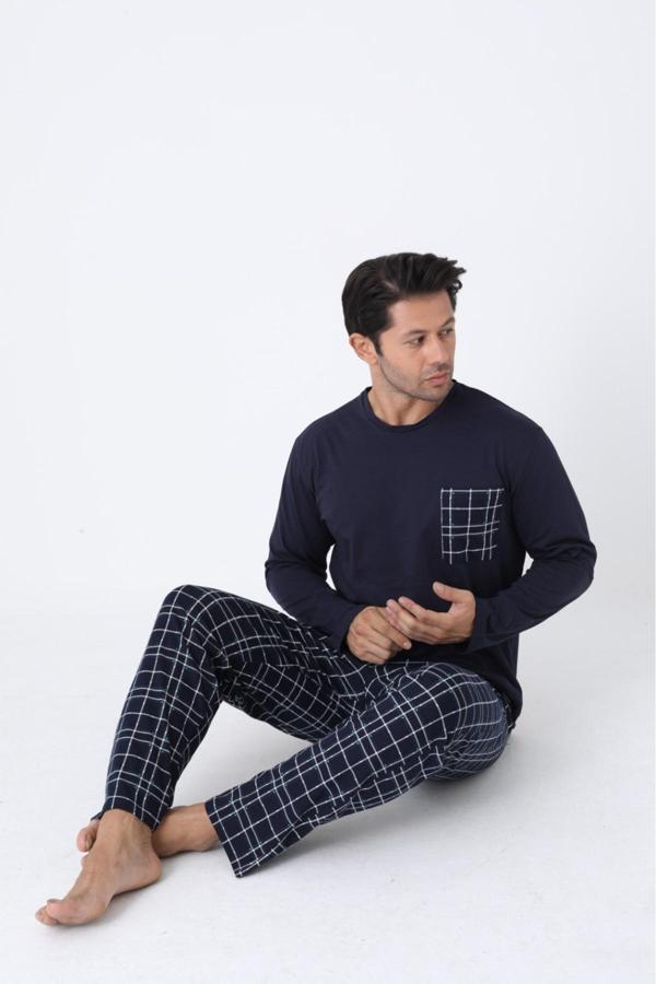 Erkek Pijama Takımı Büyük Beden Battal Uzun Kol Ekose Pamuklu Mevsimlik - Image 1