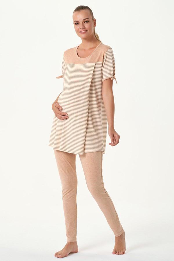 Kadın Hamile & Lohusa Taytlı Çizgili Ikili Takım & Pijama Takımı - Image 1