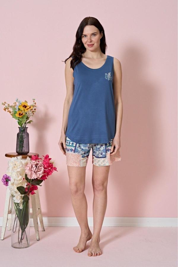 Kadın Şortlu Pijama Takımı Kolsuz & Sıfır Kol Pamuklu Penye - Image 1