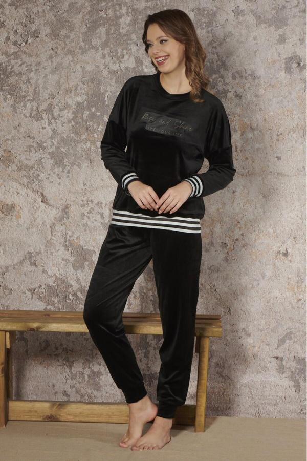 Kadın Uzun Kollu Spor Kadife Kışlık Pijama Takımı - Image 1