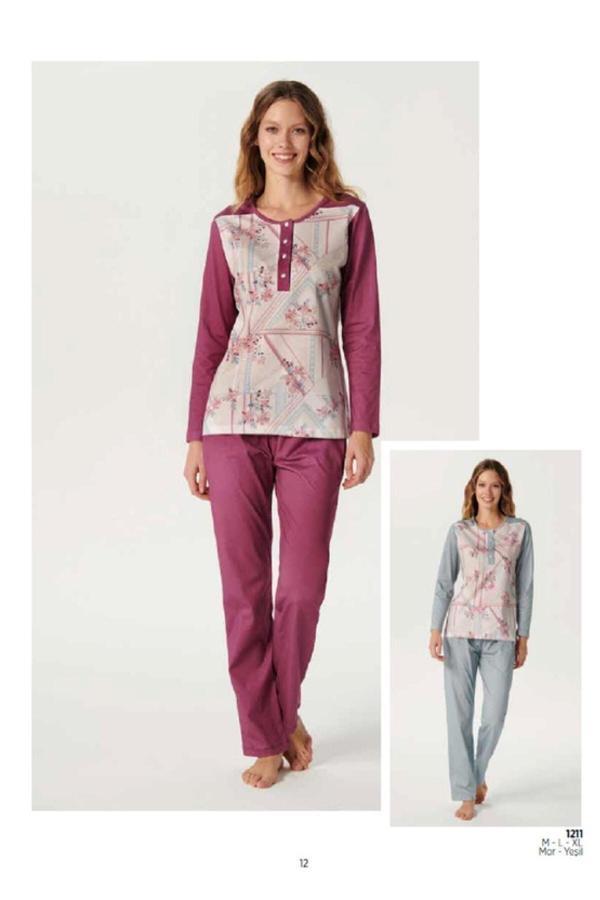 Kadın Uzun Kol Pijama Takımı Pamuklu Mevsimlik - Image 1