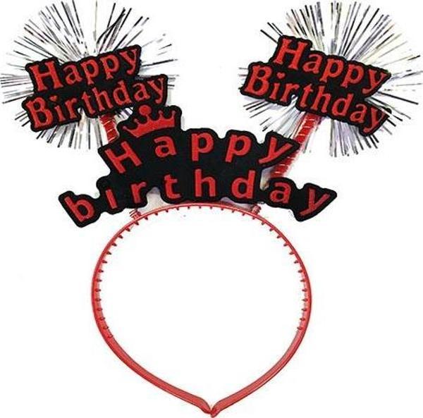 Happy Birthday Yazılı Püsküllü Neon Kırmızı Renk Doğum Günü Tacı 22x19 cm - Image 1