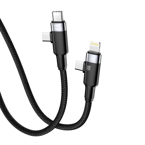 Nettech NT-DC45 60W+30W Plastik 100 Cm Type-C To Type-C+Lightning Şarj ve Data Kablosu NT-108316 - Image 1