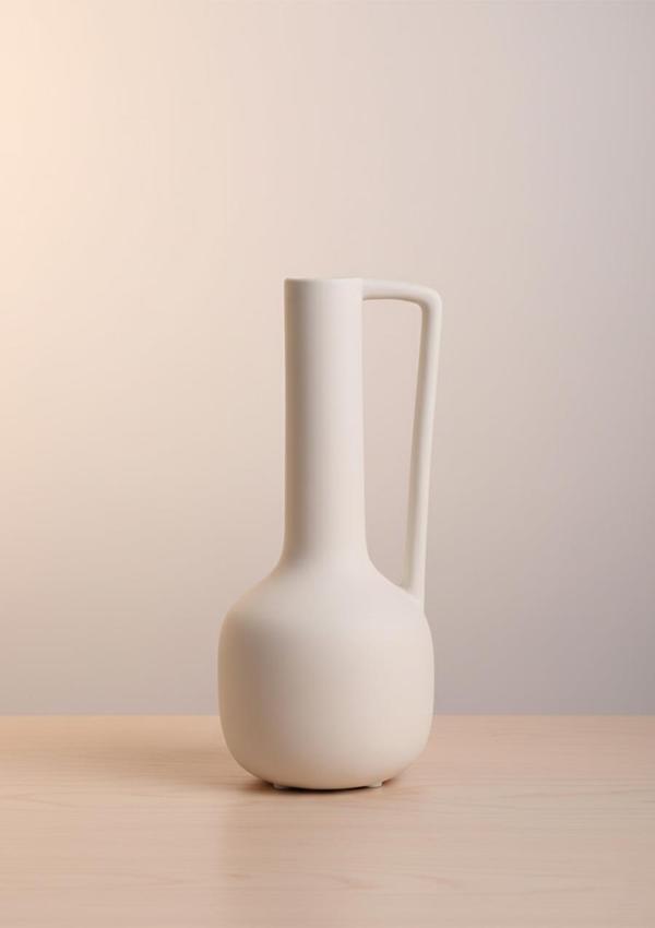 Fiona Seramik Vazo Kulplu, Beyaz 25 CM - Image 1