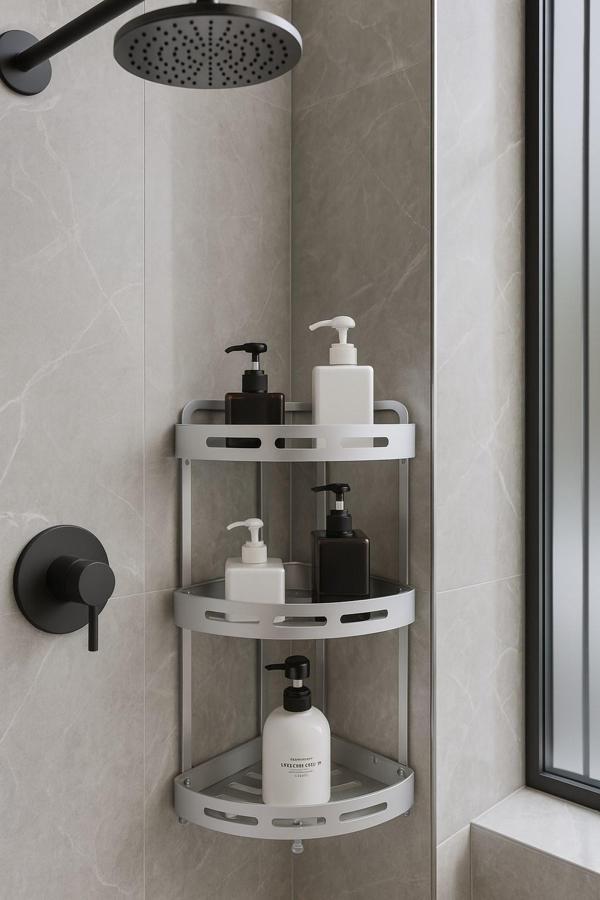 Alüminyum Paslanmaz 3 Katlı Banyo Köşe Rafı Banyo Düzenleyici Organizer - Image 1