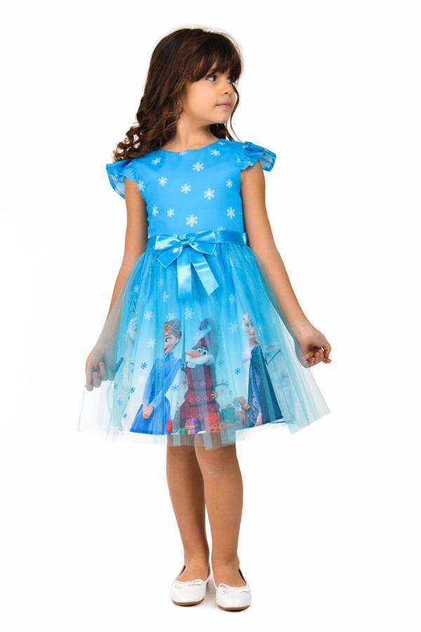 Tüllü Baskılı Krep Elbise MNK222-0016 TURKUAZ - Image 1