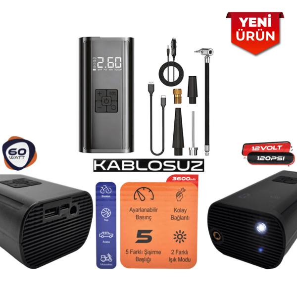 60W Şarjlı Dijital Hava Kompresörü - Kablosuz & Taşınabilir 12v - 120 PSI Br 249 1330 - Image 1