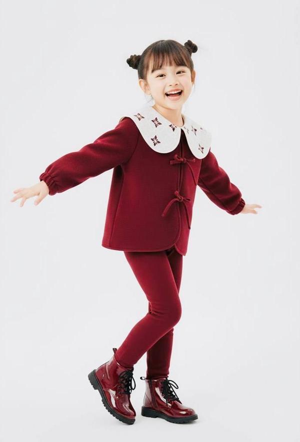 Bordo Kız Çocuk Takım – Polar Üst & Pamuklu Tayt Alt - Image 1