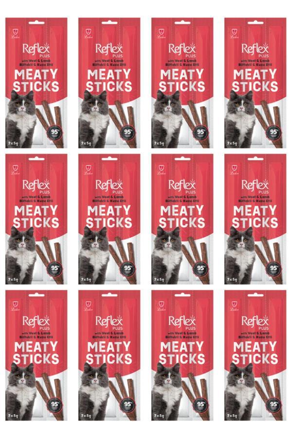 Reflex Biftek ve Kuzu Kedi Ödül Çubuğu Stick 3x5gr - 12 Adet - Image 1