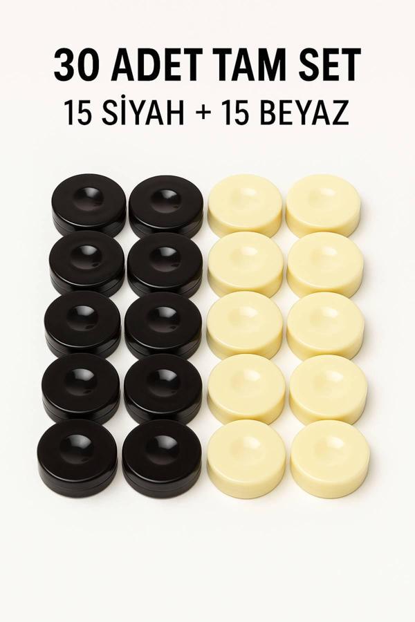 Akrilik Tavla Taşı Seti – 30 Adet Parlak, Dayanıklı ve Standart Ölçü Siyah Beyaz Pul Takımı - Image 1