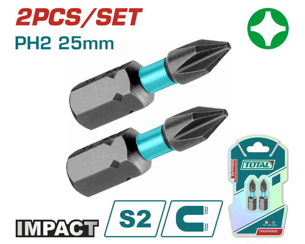 TOTAL TACIM71PH225 DARBELİ PH2X25 MM BİTS UCU 2 Lİ PAKET - Image 1