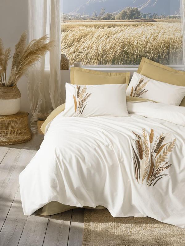 Cotton Box Nakışlı Ranforce Çift Kişilik Nevresim Takımı Alvora Hardal - Image 1