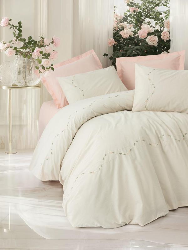 Cotton Box Nakışlı Ranforce Çift Kişilik Nevresim Takımı Orya Somon - Image 1