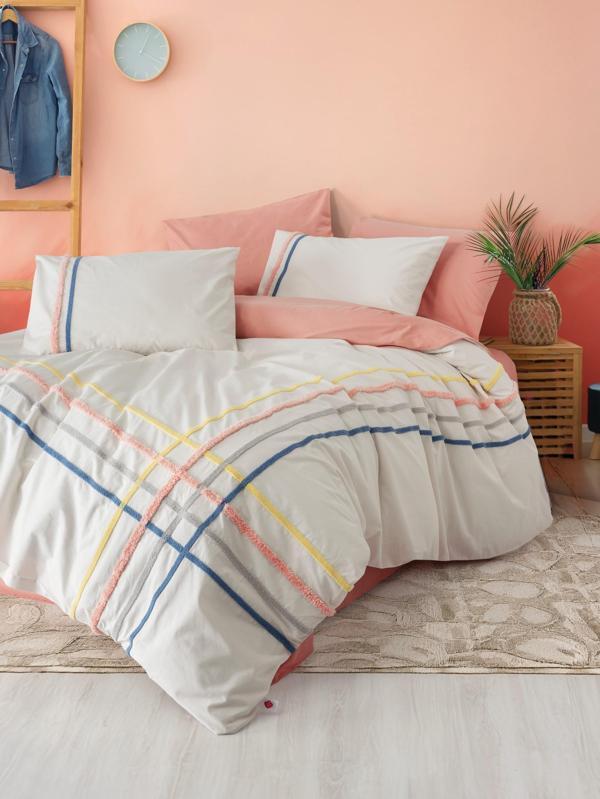 Cotton Box Puff Nakışlı Çift Kişilik Nevresim Takımı Linea Somon - Image 1