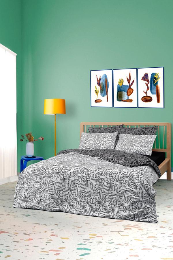 Cozy Home Mono Çift Kişilik Lastikli Çarşaflı Nevresim Takımı Maze Siyah - Image 1