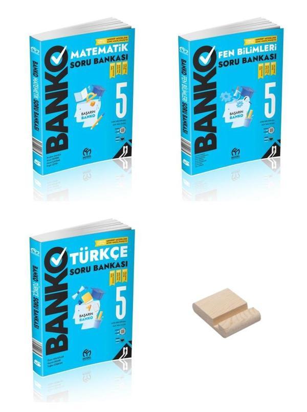 Model Eğitim 5. Sınıf Banko Matematik Fen Bilimleri ve Türkçe Soru Bankası 3lü Set + Telefon Standı - Model Eğitim Yayınları - Image 1