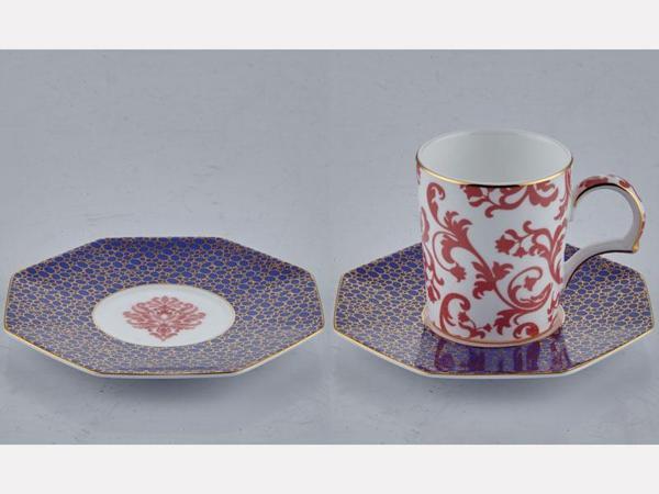 Tea Delight Blooming Barok Mor 2'li Kahve Fincanı ve Tabağı Seti - Image 1