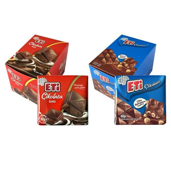 Eti Çikolata Sütlü Kare 60 gr 10 lu + Fındıklı Kare 60 gr 10 lu - Image 1