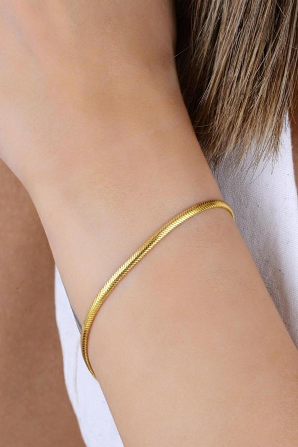 925 Ayar Gümüş altın yaldızlı balık sırtı italyan model zincir bileklik - Image 1