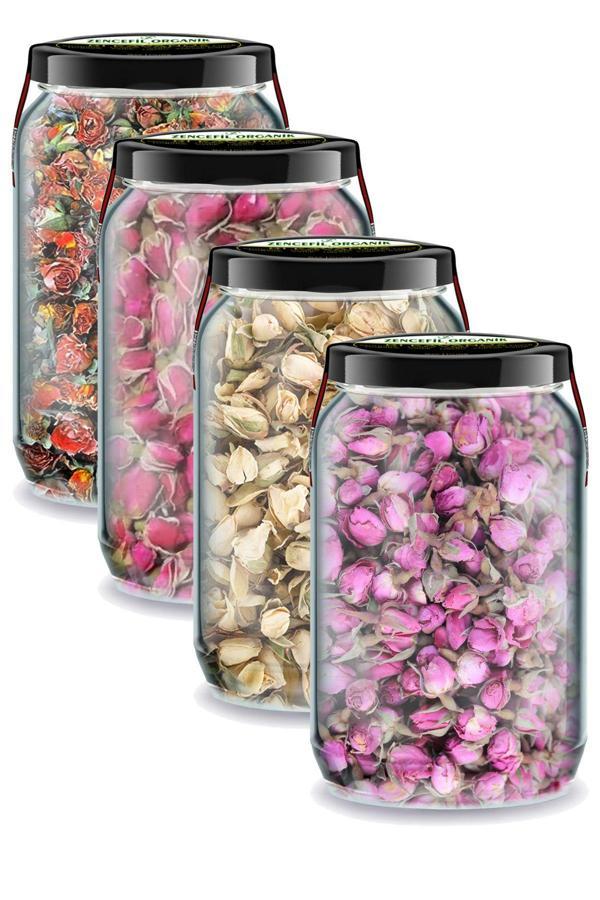 4 Çeşit Tomurcuk Gül Kurusu Pembe Beyaz Kırmızı Turuncu Renk Gül Bi Kavanoz 660 cc. x4 Cam Kavanozda - Image 1