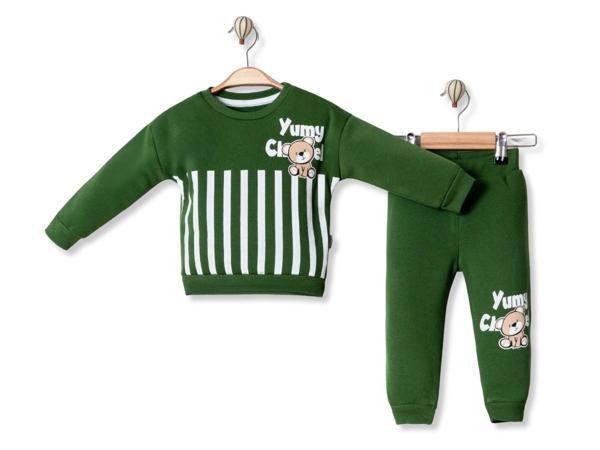 YUM BASKILI ÜÇ İPLİK ŞARDONLU ALT ÜST TAKIM - MYS5293-Yeşil-6 Ay Yeşil - Image 1