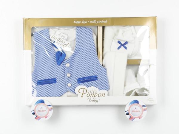 DOKULU ERKEK MEVLÜT TAKIM - PNN223-Mavi-0 - 3 Ay Mavi - Image 1