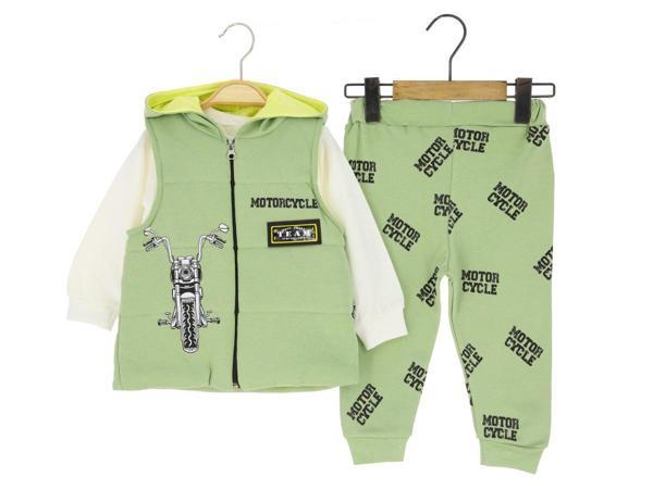 ELYAFLI YELEK MOTORCYCLE BASKILI ÜÇLÜ ALT ÜST TAKIM - Çağla Yeşili - 9 Ay - MTX24392-Çağla Yeşili-9 Ay Çağla Yeşili - Image 1