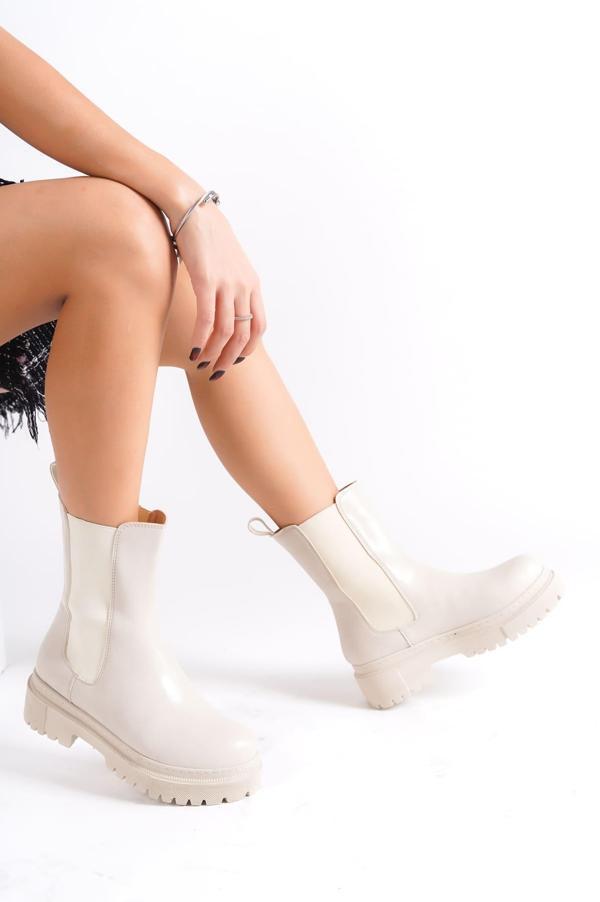 LORA Bağcıksız Lastikli Ortopedik Taban Kadın Bot  CKT - Krem - Image 1