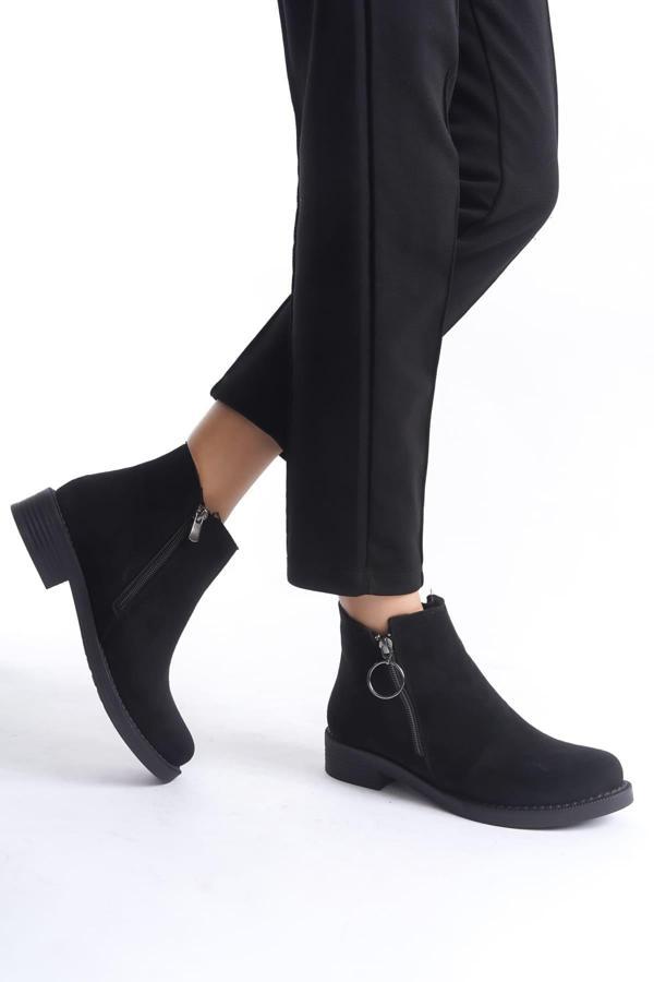 MARGARET Fermuarlı Ortopedik Taban Topuklu Süet Kadın Bot SST - Siyah - Image 1