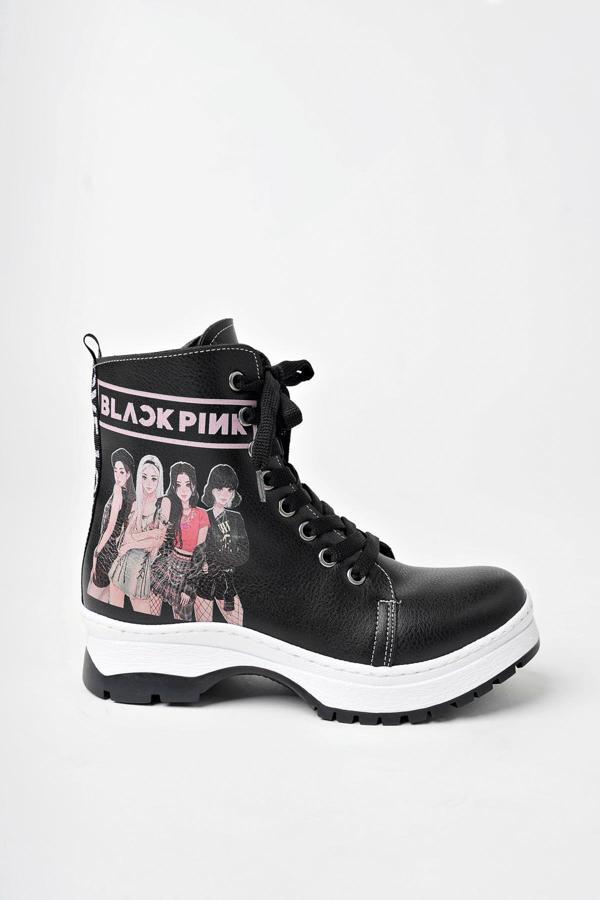 Siyah BlackPink Fermuarlı Kız Çocuk Botu - Image 1