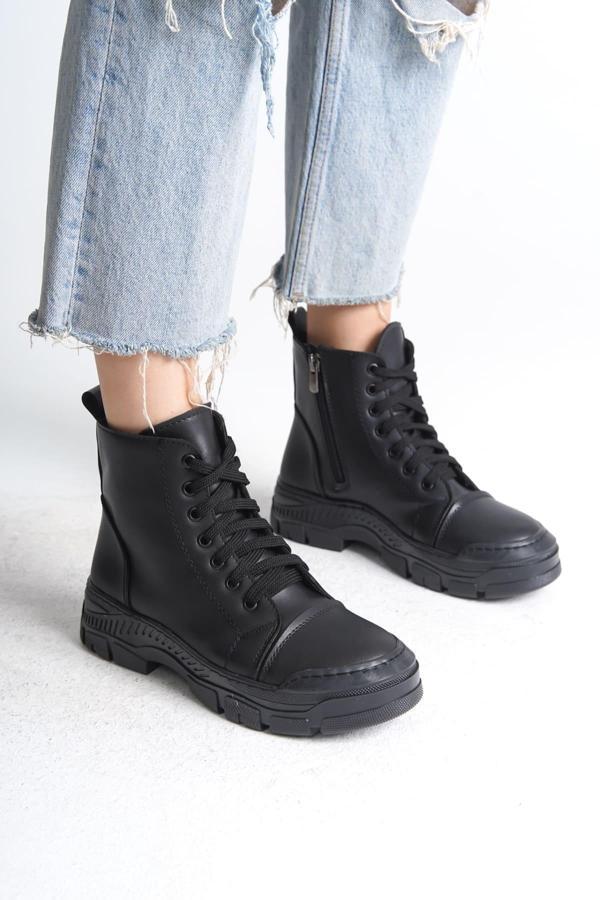 BLOOM Bağcıklı Fermuarlı Ortopedik Taban Kadın Bot CST - Siyah - Image 1