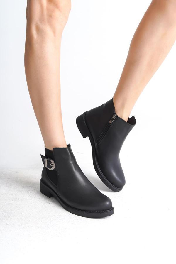 LUNA Fermuarlı Lastikli Ortopedik Taban Topuklu Kadın Bot  CST - Siyah - Image 1