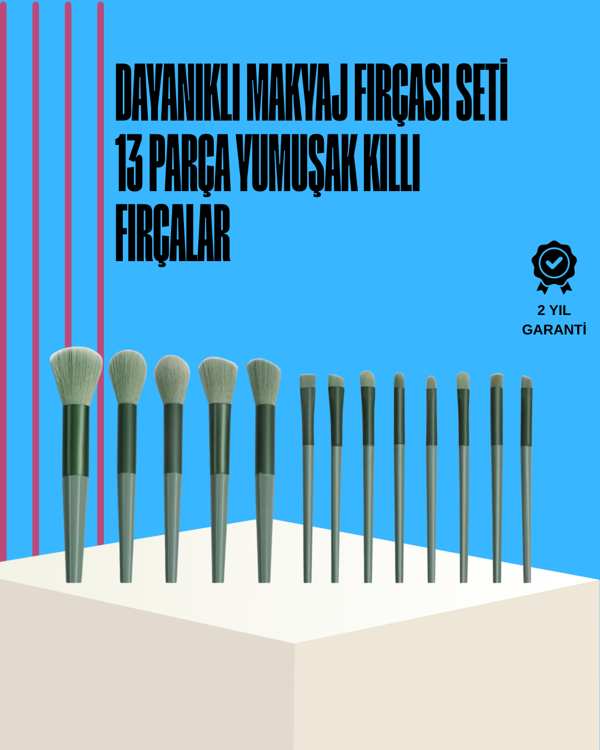 Taşınabilir Ergonomik Yapılı 13 Adet Fiber Kıllı Yüz ve Göz Makyaj Fırçası Seti - Image 1