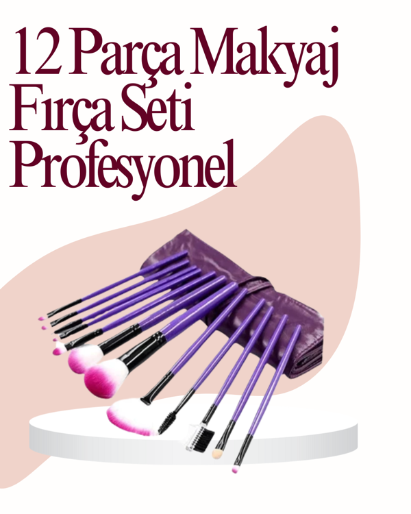 Yumuşak Fiber Kıllardan Oluşan 12'li Makyaj Fırçası Seti Göz Farı Allık ve Kontür İçin - Image 1