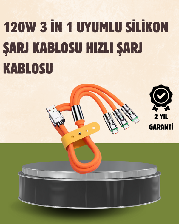 120 W Şarj ve Veri Aktarımı Kablo– 3 Başlıklı Çok Amaçlı Kablo Yüksek Hızlı - Image 1