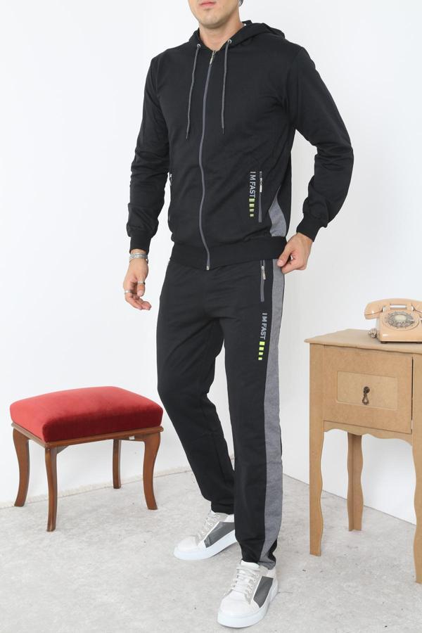 PANTS Fermuarlı Kapşonlu Eşofman Takım - Siyah - Image 1