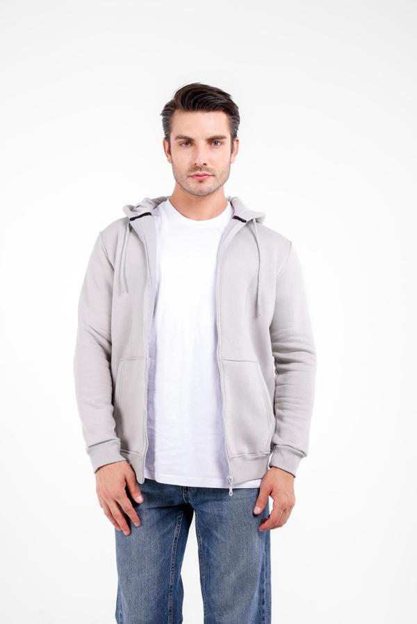 NİX 3 İplik Şardonlu Fermuarlı Kapüşonlu Sweat - Gri - Image 1