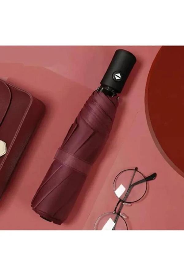 Bordo 8 Telli Şemsiye Unisex Rüzgara Dayanıklı Kırılmayan Erkek Kadın Tam Otomatik Şemsiye 98x58 cm - Image 1