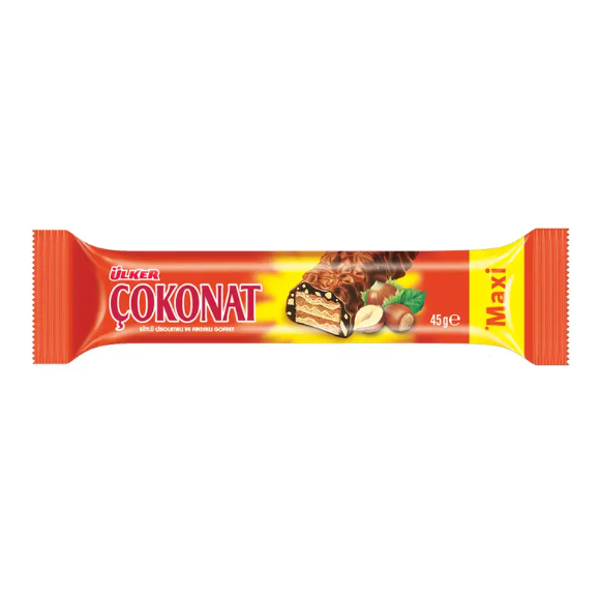 ÇOKONAT Maxi-Sütlü Çikolata ve Fındık Parçacığı Kaplamalı Fındıklı Kremalı Gofret-45 gram-144 Adet - Image 1