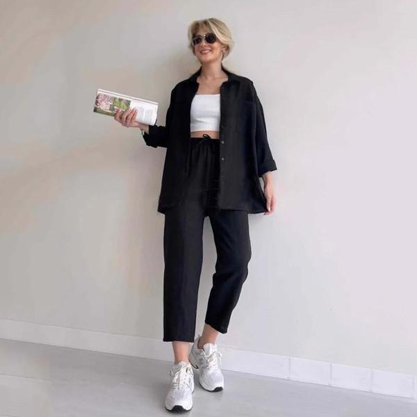 Keten Günlük İkili Takım Elbise Pantolon Gömlek - Image 1