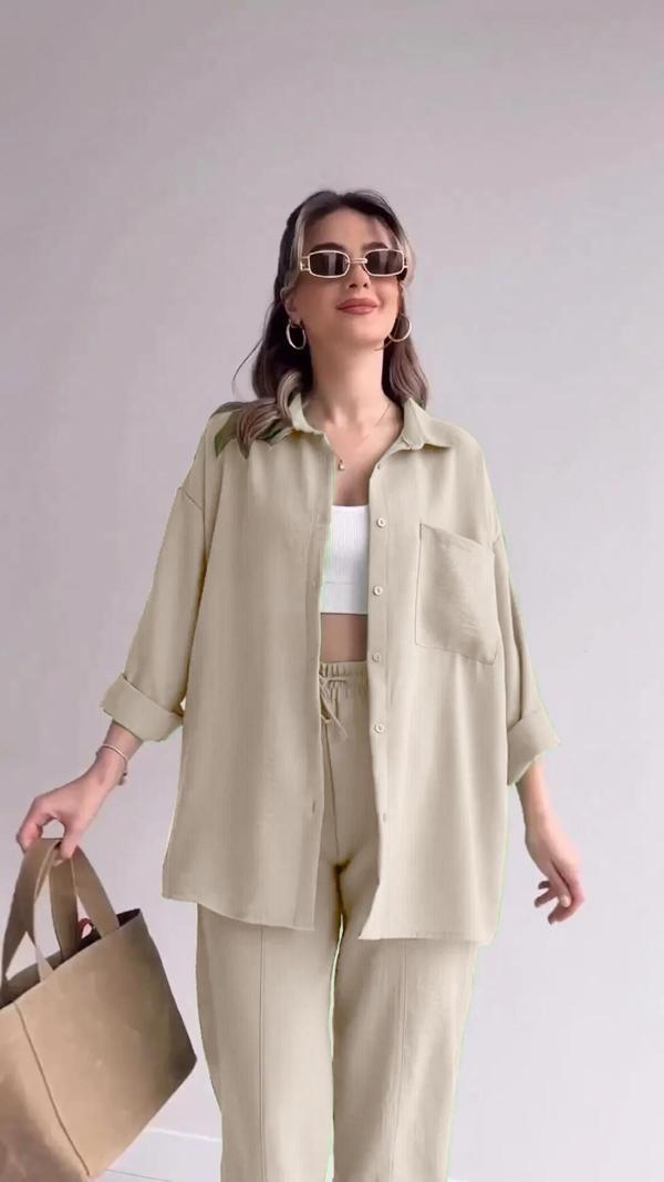 Keten Günlük İkili Takım Elbise Pantolon Gömlek - Image 1