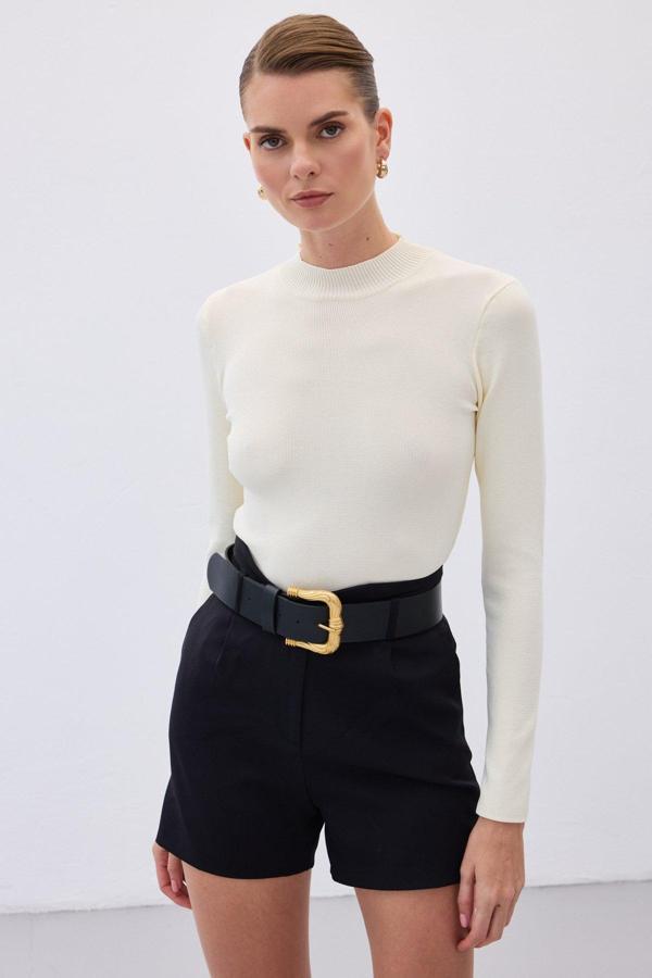 Yarım Balıkçı Triko Bluz - Ekru - Image 1