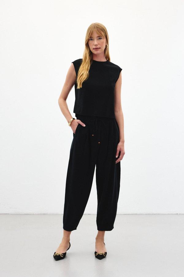 Şalvar Kesim Pantolon - Siyah - Image 1