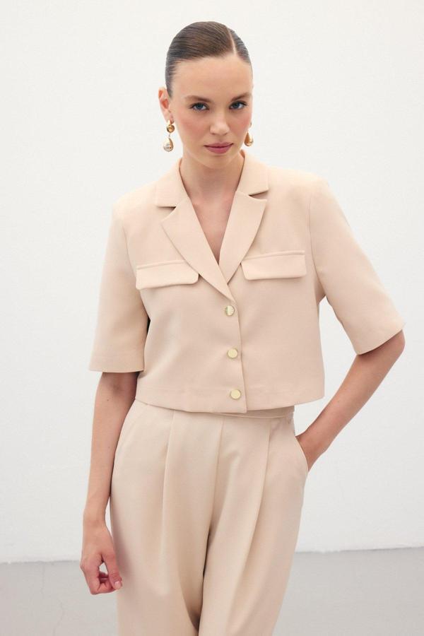 Kısa Kollu Ceket - Bej - Image 1