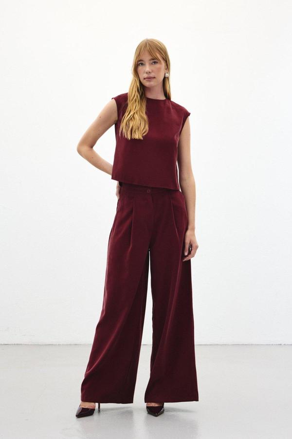 Geniş Paça Pantolon - Bordo - Image 1