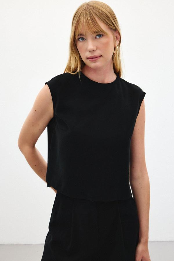 Kolsuz Salaş Bluz - Siyah - Image 1