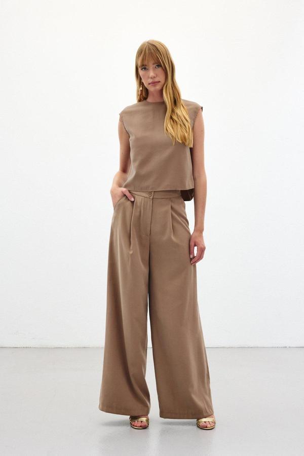 Geniş Paça Pantolon - Vizon - Image 1