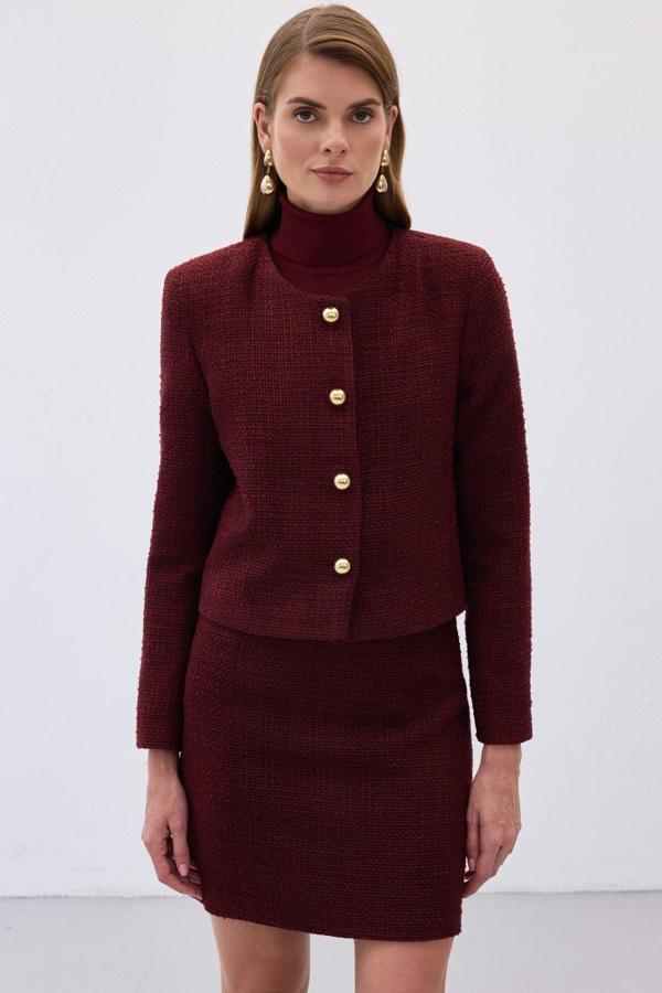 Kısa Tüvit Ceket - Bordo - Image 1