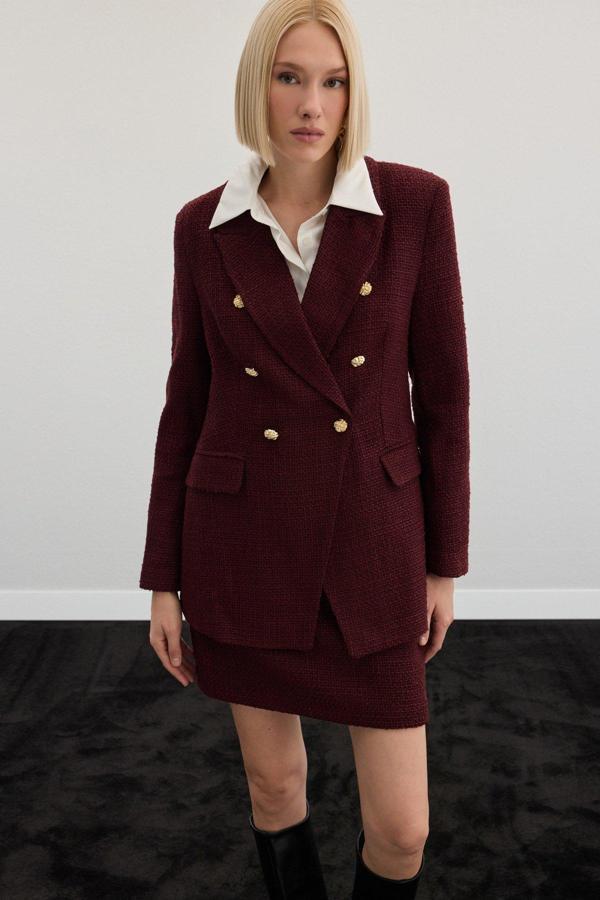 Düğme Detaylı Tüvit Ceket - Bordo - Image 1